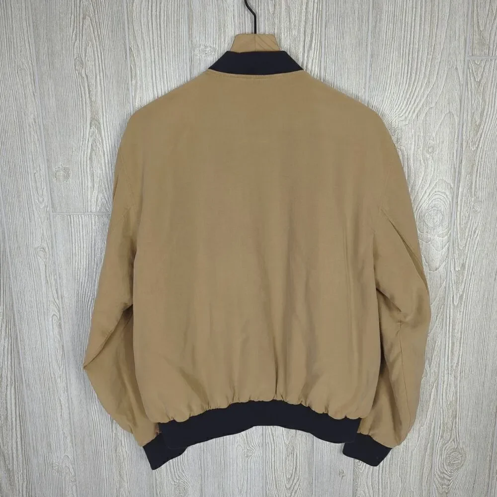 Giffini Lightweight Bomber Jacket Tan Black Trim Size Large Mens